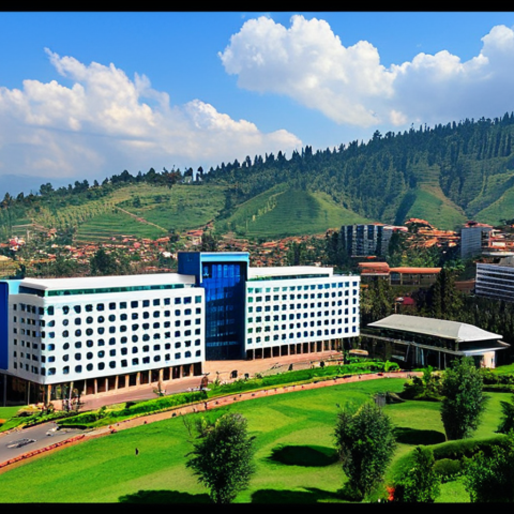 Kigali Cityscape - Radisson Blu Inspired**
"A daytime shot of Kigali, Rwanda, showcasing modern architecture with the Radisson Blu Hotel prominently featured. Lush green hills in the background. The sky is clear and bright. Professional architectural photography, realistic, high resolution, safe for work, appropriate content, fully clothed, professional."
**