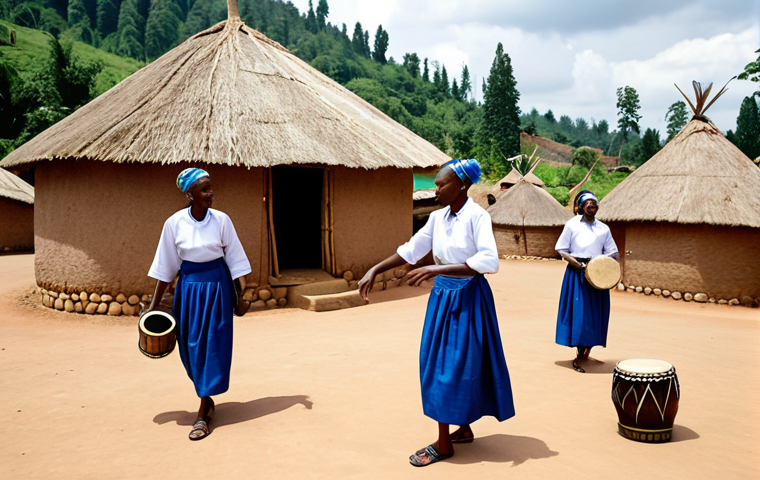 르완다 민속 음악 라이브 쇼 - **Image Prompt:** A professional female folk musician in Rwanda, fully clothed in a colorful, modest...