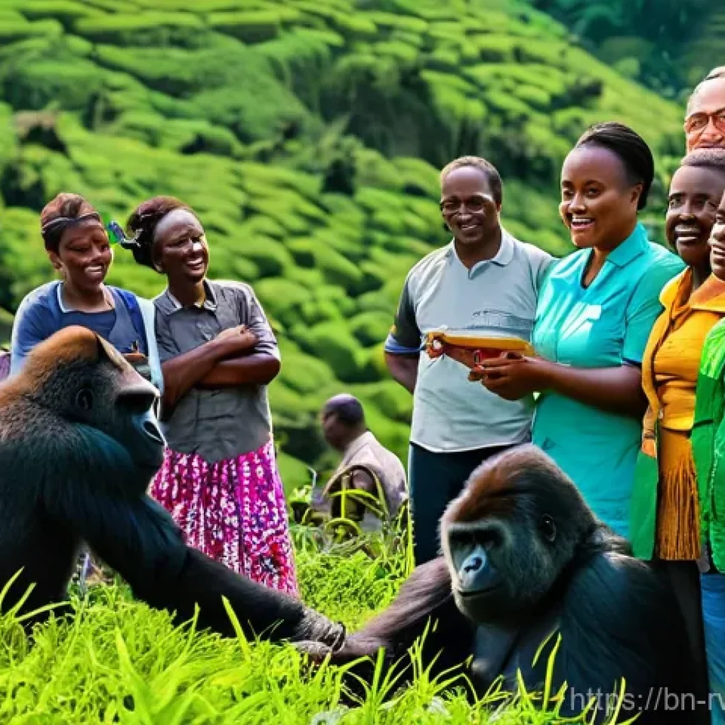 르완다 축제 및 행사 - **A vibrant scene at the "Kwita Izina" gorilla naming ceremony in the lush Virunga Mountains of Rwan...