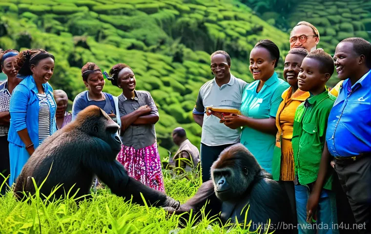 르완다 축제 및 행사 - **A vibrant scene at the "Kwita Izina" gorilla naming ceremony in the lush Virunga Mountains of Rwan...
