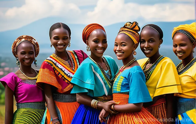 르완다 민속 춤의 미래 전망 - **Prompt: "A vibrant group of young Rwandan dancers, both male and female, showcasing a dynamic trad...