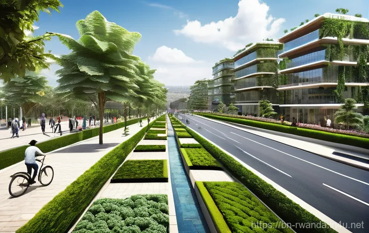 르완다의 도시 재생 프로젝트 - A vibrant scene depicting 'Umuganda' day in Kigali, Rwanda. Diverse Rwandan citizens, men and women ...