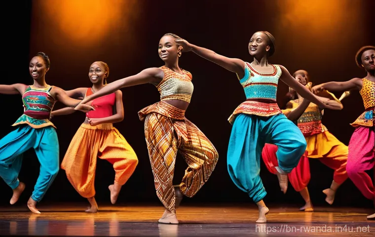 르완다 민속 춤의 현대적 재해석 - **Prompt:** A dynamic and powerful image of male Rwandan Intore dancers performing. They are fully c...