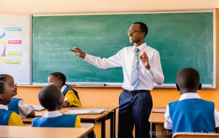 르완다의 교육 개혁 - **Prompt:** A vibrant, sunlit classroom in Rwanda filled with diverse, enthusiastic children, approx...