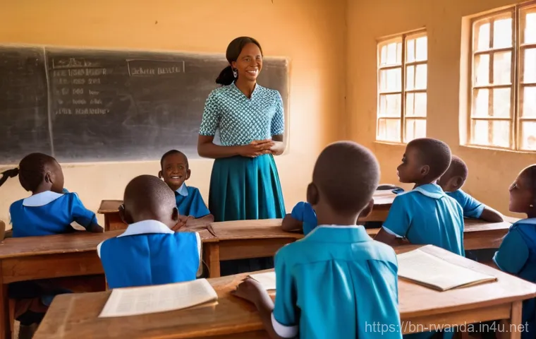 르완다 봉사자 후기 - **Prompt:** A vibrant and lively outdoor market scene in a rural Rwandan village. Lush green hills a...