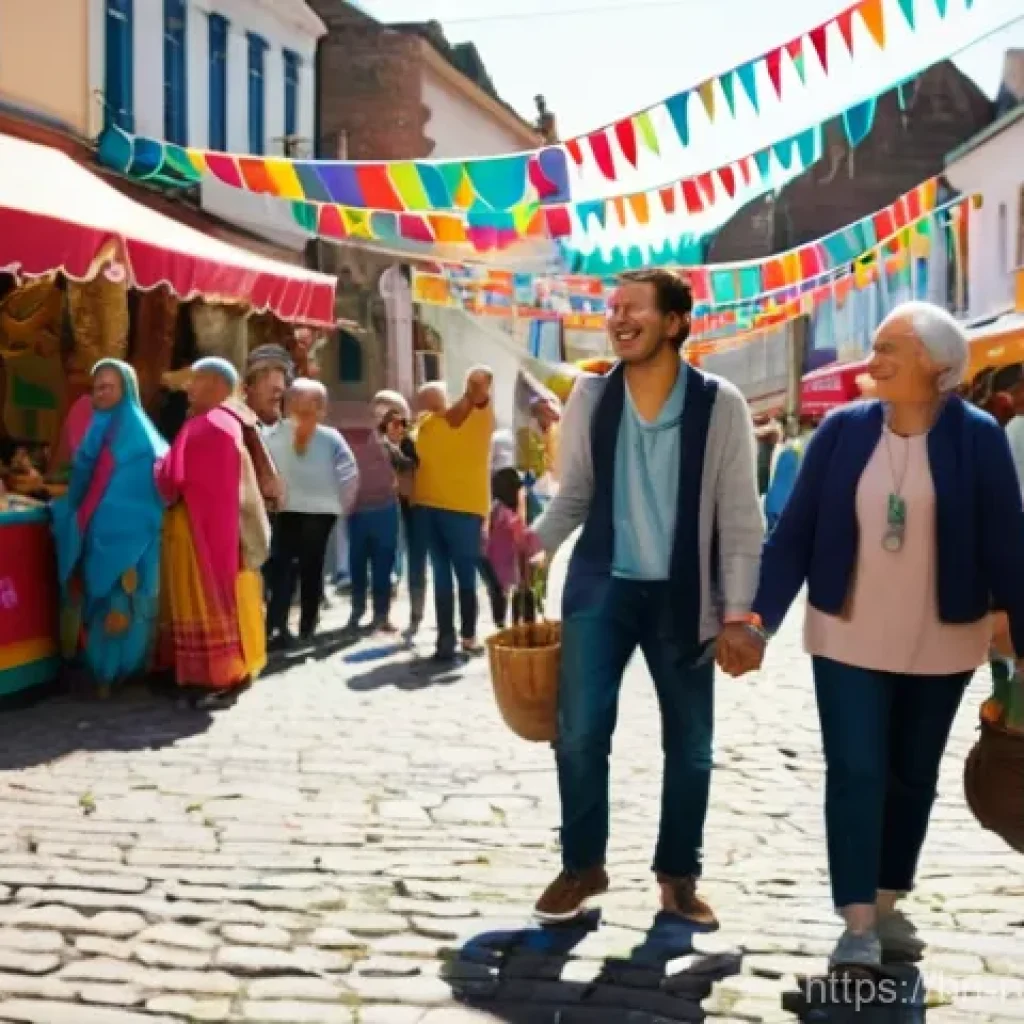 르완다의 민속 음악 축제 분석 - **Prompt:** "A vibrant, bustling daytime street festival scene in a picturesque town square. People ...