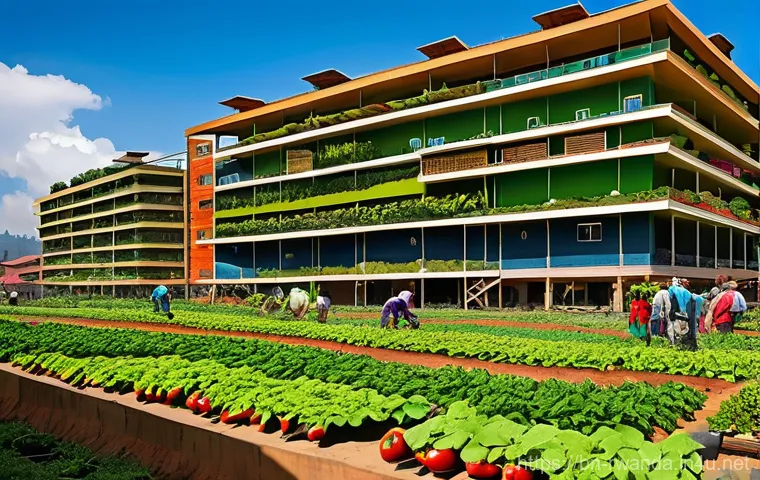 르완다의 도시 농업 - Prompt 1: Vibrant Urban Vertical Farm in Kigali**