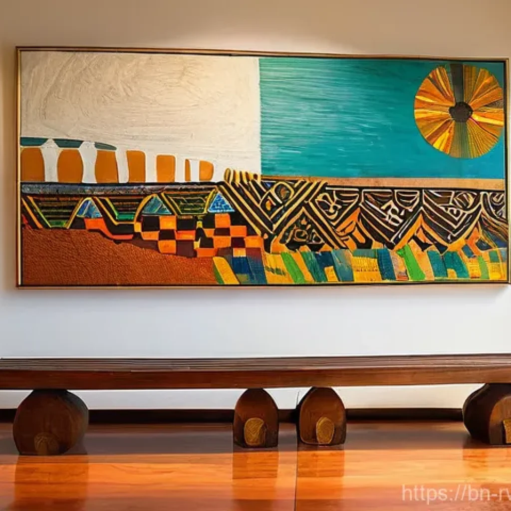 르완다의 국립 미술관 - **Prompt:** "A serene and brightly lit interior of the Rwandan National Art Gallery, showcasing a ha...
