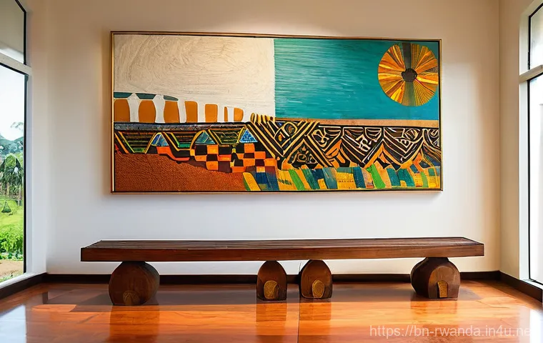 르완다의 국립 미술관 - **Prompt:** "A serene and brightly lit interior of the Rwandan National Art Gallery, showcasing a ha...