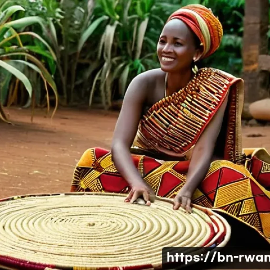 르완다 전통 직물 박물관 - **Prompt: Rwandan Weaver in Vibrant 'Umushanana'**
A Rwandan woman, in her late 20s, with a gent...