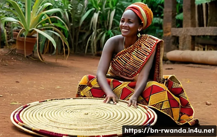 르완다 전통 직물 박물관 - **Prompt: Rwandan Weaver in Vibrant 'Umushanana'**
A Rwandan woman, in her late 20s, with a gent...